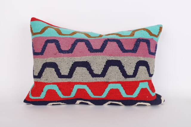 Handwoven Turkish Kilim Lumbar Pillow Bohemian Home Decor - 16x24 Inch - image 1