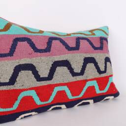 Handwoven Turkish Kilim Lumbar Pillow Bohemian Home Decor - 16x24 Inch - thumbnail 2