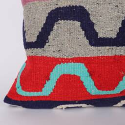 Handwoven Turkish Kilim Lumbar Pillow Bohemian Home Decor - 16x24 Inch - thumbnail 3