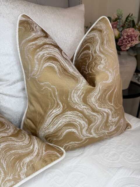Marble Gold Piped Cushion Cover Alexis Designer Fabric Blean Ivory Piping Luxury Pillow Case Double Sided Handmade in UK - image 1