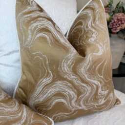 Marble Gold Piped Cushion Cover Alexis Designer Fabric Blean Ivory Piping Luxury Pillow Case Double Sided Handmade in UK - thumbnail 4