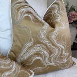 Marble Gold Piped Cushion Cover Alexis Designer Fabric Blean Ivory Piping Luxury Pillow Case Double Sided Handmade in UK - thumbnail 2