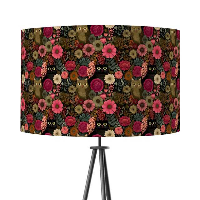 Cat Lampshade - Autumn Flowers Drum Lamp Shade Cats Shade, Kittens, Decor, Ceiling Lamp, Table 25cm 30cm 35cm 40cm 45cm - image 1