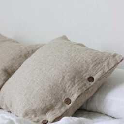Soft Linen Pillow Cover With Coconut Buttons, Stonewashed Finish. Handmade Pillowcase - thumbnail 3