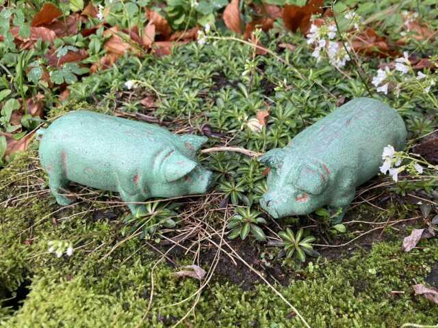Pair Of Metal Cast Iron Piglet/Pig Ornaments - image 1