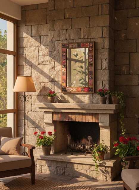 Travertine Stone Mosaic Mirror Handmade Wooden Tile Wall Decor - image 1