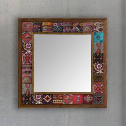Travertine Stone Mosaic Mirror Handmade Wooden Tile Wall Decor - thumbnail 3