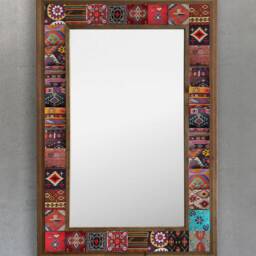 Travertine Stone Mosaic Mirror Handmade Wooden Tile Wall Decor - thumbnail 2