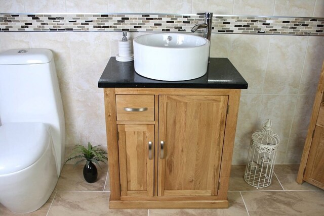 Bathroom Vanity Unit Free Standing Oak Cabinet Black Quartz Ceramic Basin 503Bqcbc - image 1