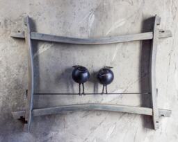 Metal Birds in Wire On Wood Frame, Wall Sculpture, Original Art By The Steel Style Things, 6Th Iron Or 5Th Anniversary