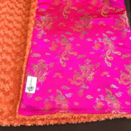 "Hot Pink Dragon & Phoenix & Orange Minky Brocade Throw Blanket, ""Miss Leah" - thumbnail 3