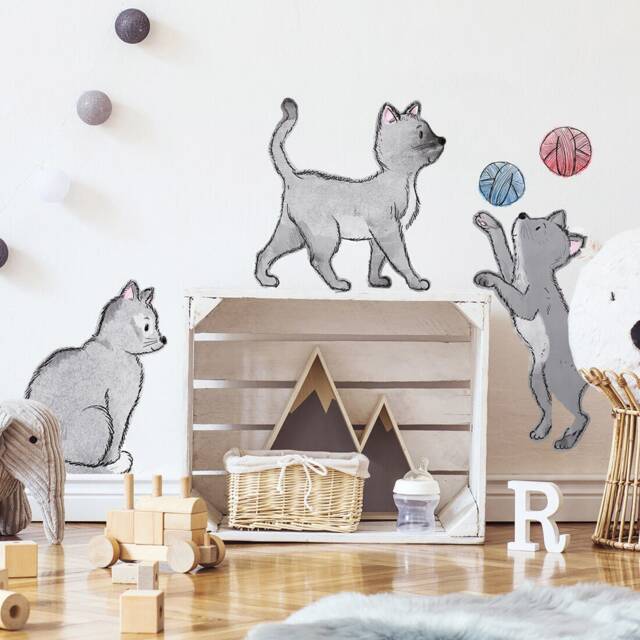 Cats Set Wall Decal 5 Pcs./Nursery Decor Animals Cats Wall Stickers - image 1