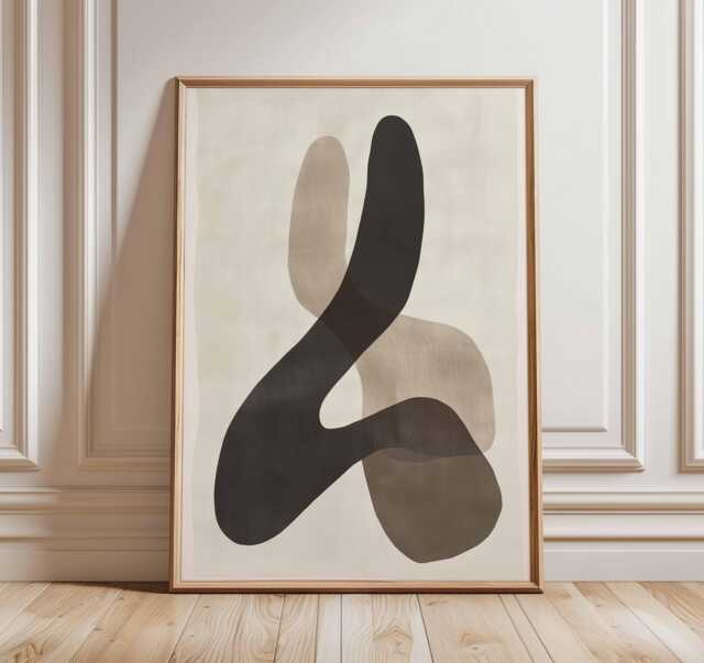 Neutral Abstract Poster, Minimalist Modern Wall Art, Scandinavian Boho Print, Mid Century Shape Contemporary Home Decor Poster - image 1