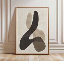 Neutral Abstract Poster, Minimalist Modern Wall Art, Scandinavian Boho Print, Mid Century Shape Contemporary Home Decor Poster - thumbnail 1