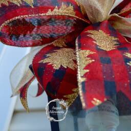 Christmas Swag Bow Red Buffalo Plaid, Gold Glitter Tree, Holiday Decor - thumbnail 3