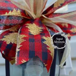 Christmas Swag Bow Red Buffalo Plaid, Gold Glitter Tree, Holiday Decor - thumbnail 2