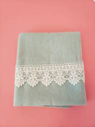 Linen & Lace Trimmed Standard/Queen Pillowcase Mint Green White 2