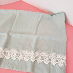 Linen & Lace Trimmed Standard/Queen Pillowcase Mint Green White 2 - thumbnail 2
