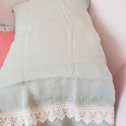 Linen & Lace Trimmed Standard/Queen Pillowcase Mint Green White 2 - thumbnail 3