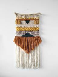 Handmade Woven Wall Hanging Orange Creme Fiber Art Tapestry