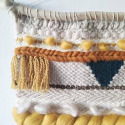 Handmade Woven Wall Hanging Orange Creme Fiber Art Tapestry - thumbnail 4