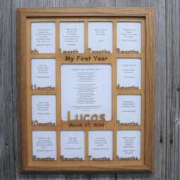 Personalized Baby First Year Name Picture Frame Oak - 11x14 Holds 2.5x3 & 5x7 Photos New Gift For Parents, 1st - thumbnail 3