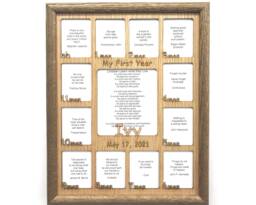 Personalized Baby First Year Name Picture Frame Oak - 11x14 Holds 2.5x3 & 5x7 Photos New Gift For Parents, 1st - thumbnail 1