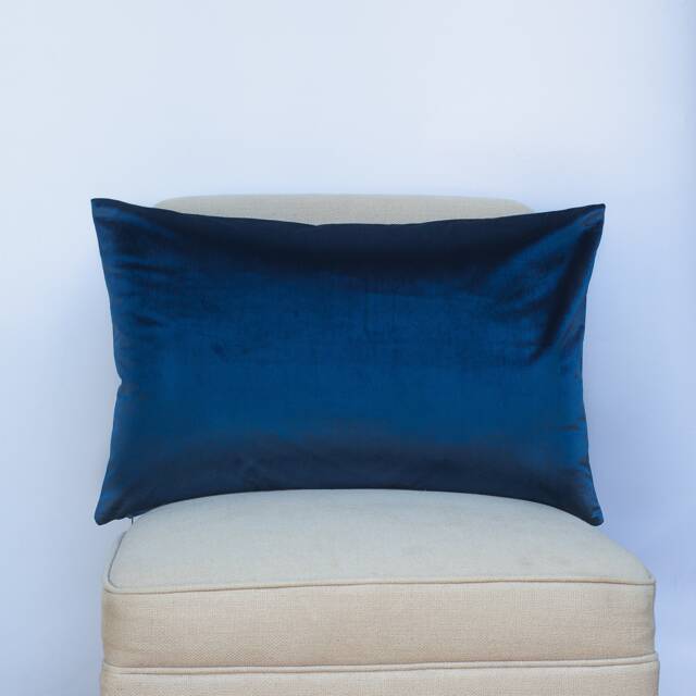 Bella Plain Velvet Xl Rectangular Cushion. Navy Blue Supersoft Chenille. Modern & On-Trend Home Accessory. 23X15 - image 1