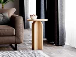 Solid Oak Round End Table Modern Minimalist Side Table - thumbnail 1