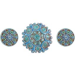 Handmade Turquoise Ceramic Suzani Wall Art, Floral Decor, Set Of 3