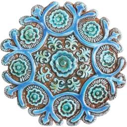 Handmade Turquoise Ceramic Suzani Wall Art, Floral Decor, Set Of 3 - thumbnail 2