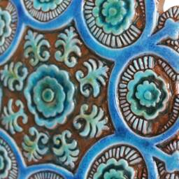 Handmade Turquoise Ceramic Suzani Wall Art, Floral Decor, Set Of 3 - thumbnail 3