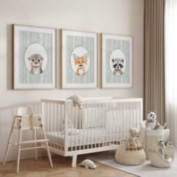 Woodland Nursery Prints, Decor, Wall Art, Set Of 3 Animals - thumbnail 3