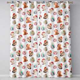 Cute Christmas Cats Teddy Gift Baubles Seamless Pattern Cream Background Readymade Eyelet Ring Top Thermal 100% Blackout Curtains - thumbnail 2