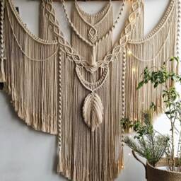 White Large Macrame Backdrop, Wall Hanging With Tassels, Mural, Wall Decor, Home Decor, Housewarming Gift - thumbnail 4