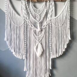 White Large Macrame Backdrop, Wall Hanging With Tassels, Mural, Wall Decor, Home Decor, Housewarming Gift - thumbnail 3