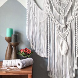 White Large Macrame Backdrop, Wall Hanging With Tassels, Mural, Wall Decor, Home Decor, Housewarming Gift - thumbnail 2