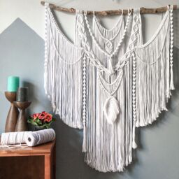 White Large Macrame Backdrop, Wall Hanging With Tassels, Mural, Wall Decor, Home Decor, Housewarming Gift