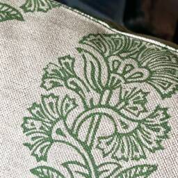 1326. Green Kerala Block Print Linen Look 100% Cotton Cushion Cover - thumbnail 2