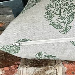 1326. Green Kerala Block Print Linen Look 100% Cotton Cushion Cover - thumbnail 3
