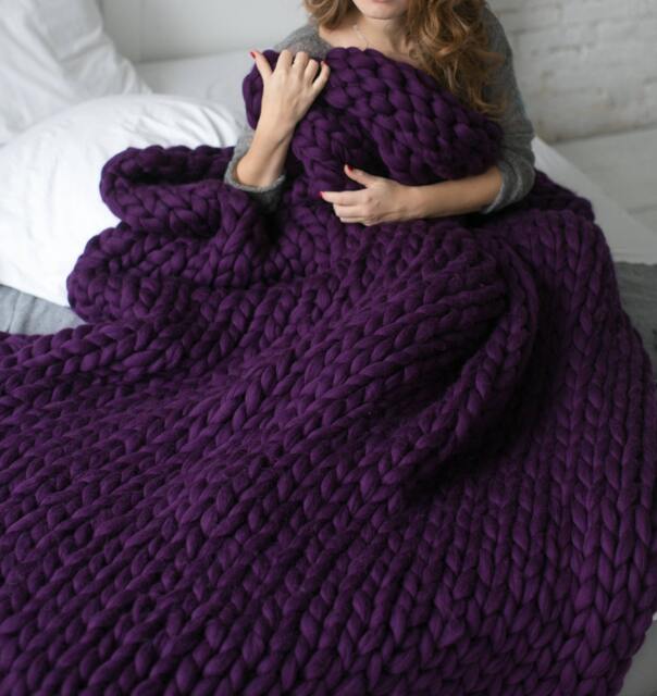Special Offer For Giant Knit Wool Blanket Handmade Blanket, 100% Merino Throw Handmade Handknit - image 1