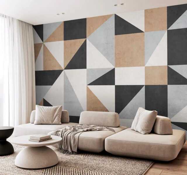 Geometric Abstract Figures Wall Mural Boho Sticker Neutral Color Decor Living Room Abstract Backdrop Customizable Decals Removable - image 1