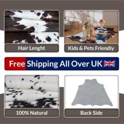 Large Black & White Cowhide Rug Modern Home Decor - 50x54 Inches - thumbnail 4
