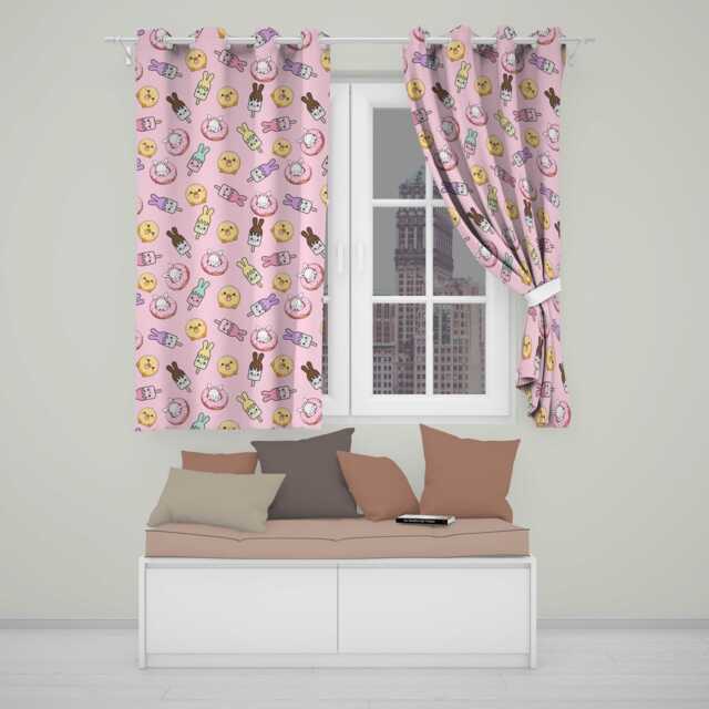 Easter Bunny Ice Cream Donut Chick Kawaii Soft Pink Background Seamless Pattern Readymade Eyelet Ring Top Thermal 100% Blackout Curtains - image 1