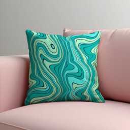 Abstract Teal Cushion Cover, Modern Contour Line Pillowcase, Ocean Inspired Geometric Throw Case For Sofa Bed - thumbnail 2
