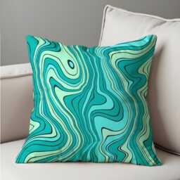 Abstract Teal Cushion Cover, Modern Contour Line Pillowcase, Ocean Inspired Geometric Throw Case For Sofa Bed - thumbnail 4