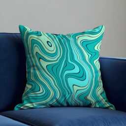 Abstract Teal Cushion Cover, Modern Contour Line Pillowcase, Ocean Inspired Geometric Throw Case For Sofa Bed