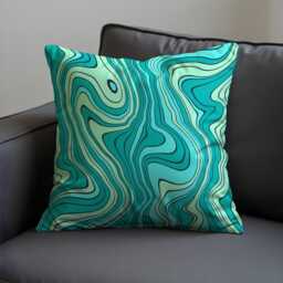Abstract Teal Cushion Cover, Modern Contour Line Pillowcase, Ocean Inspired Geometric Throw Case For Sofa Bed - thumbnail 3
