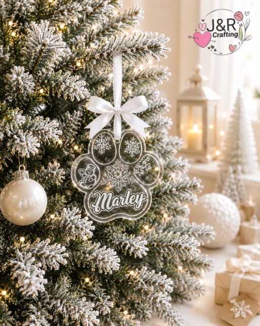 Personalised Dog Memorial Christmas Bauble, Custom Pet Paw Print Ornament, Acrylic Tree Decoration, Loss Gift - image 1