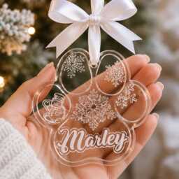 Personalised Dog Memorial Christmas Bauble, Custom Pet Paw Print Ornament, Acrylic Tree Decoration, Loss Gift - thumbnail 3